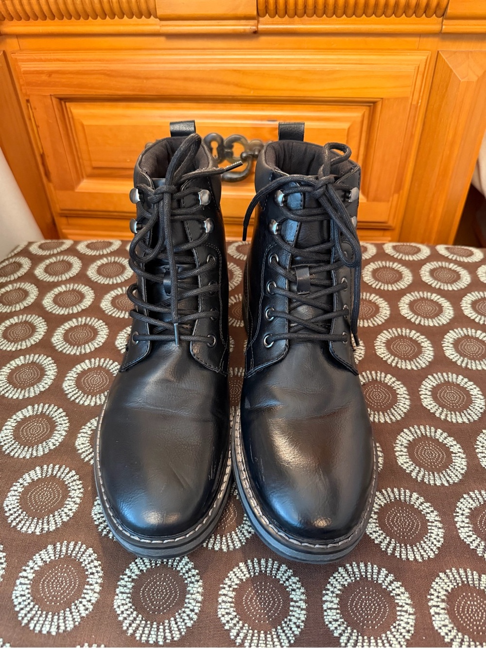 Club Room Westin Black Faux Leather Lace-Up Combat Boots Size 8.5